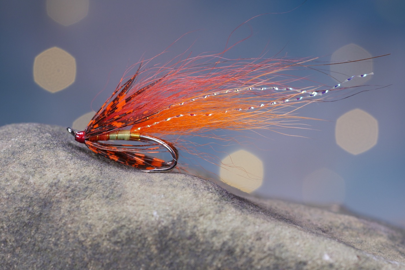 This weapon of a salmon fly was created by myself over a few seasons of testing on the River Tay when serving as Head Ghillie and salmon fishing guide on the Newtyle Beat. This is a deadly late Summer and Autumn salmon fly. Enough said!