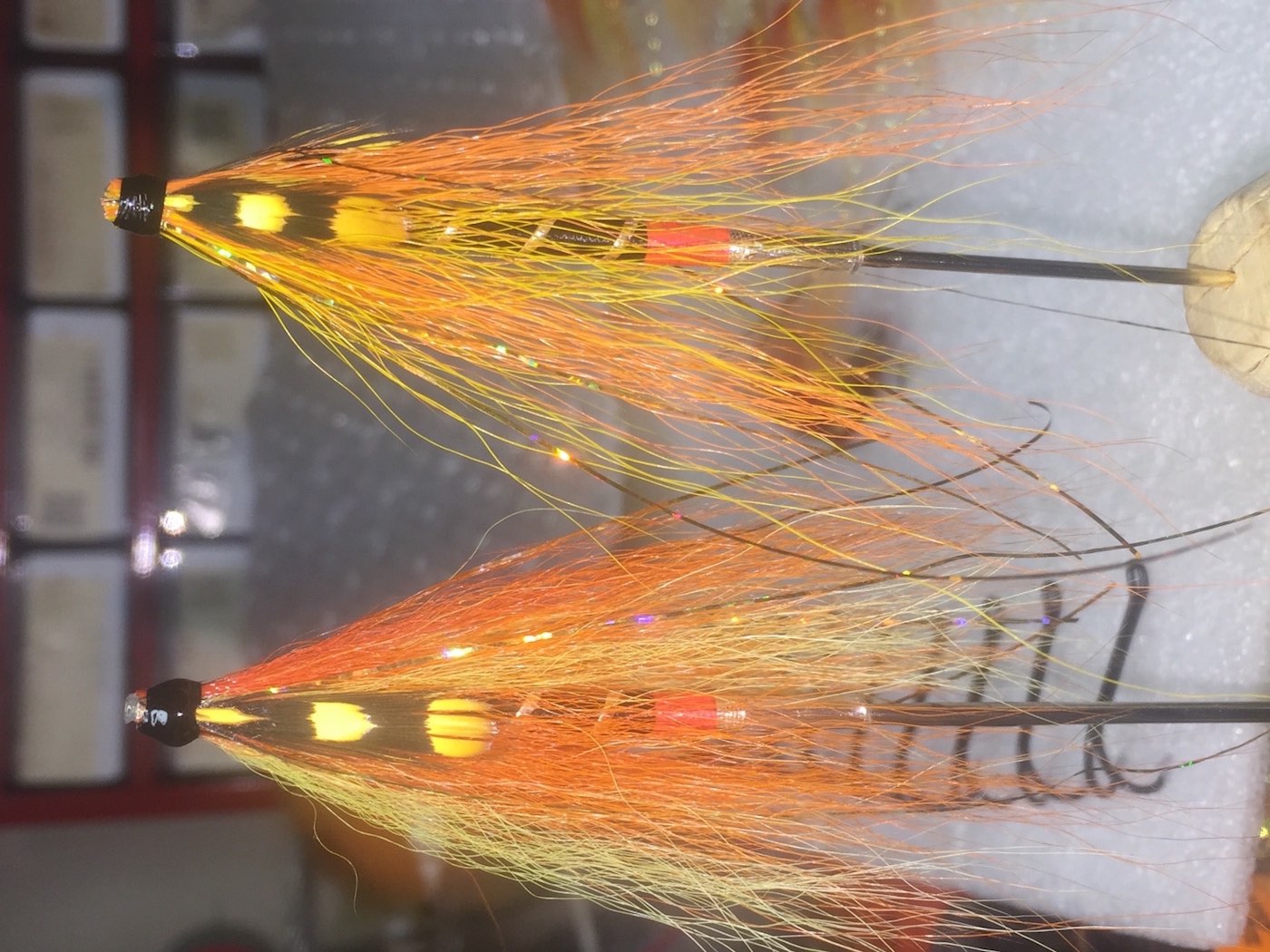 Here's the old traditional Orange & Yellow salmon tube fly which is a deadly salmon fly pattern especially during the higher water levels of early Spring on the River Tay and other big Scottish rivers. All serious River Tay boatmen and professional fishing guides know how effective this pattern of salmon fly during Springtime when salmon fishing in Scotland.