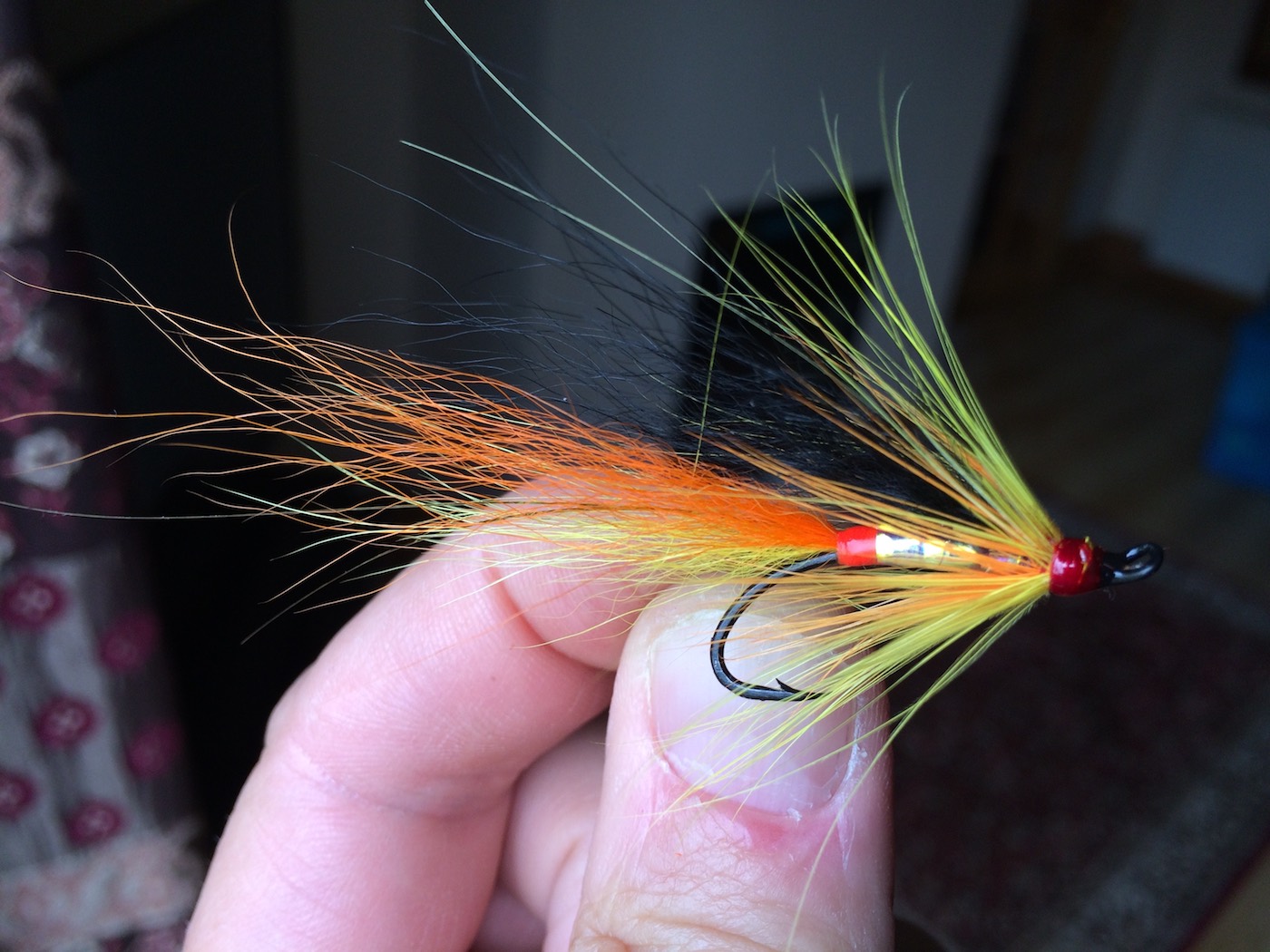 This Ally's Shrimp salmon fly hybrid with it's green pearlescent body is an absolute salmon magnet during duller salmon fishing days and especially if tied with Artic fox fur in the tail & wing as you see here. On an overcast day this fly has serious presence in the stream and often cannot be ignored by salmon.