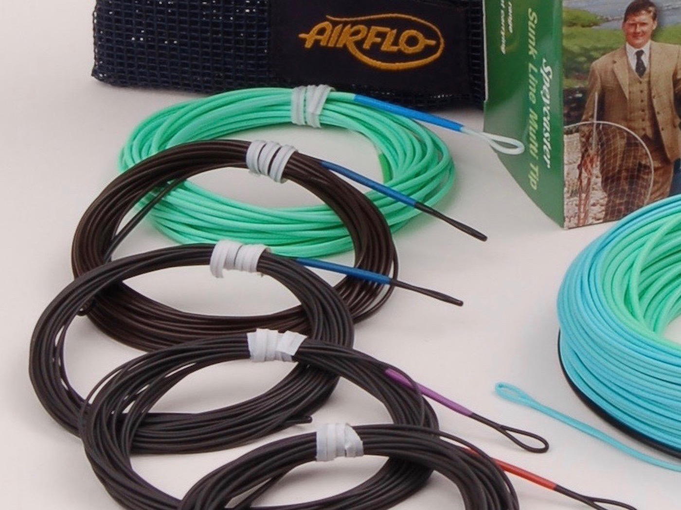 This was my Monteith Sunk line salmon fly fishing system which was a sunk line Speyline that allowed salmon anglers to fish their fly as deep as necessary. This Speyline Multi tip system came with a pouch of braided core sink tips of varying sink rates which were carefully thought out by myself while working as a professional River Tay salmon fishing guide.