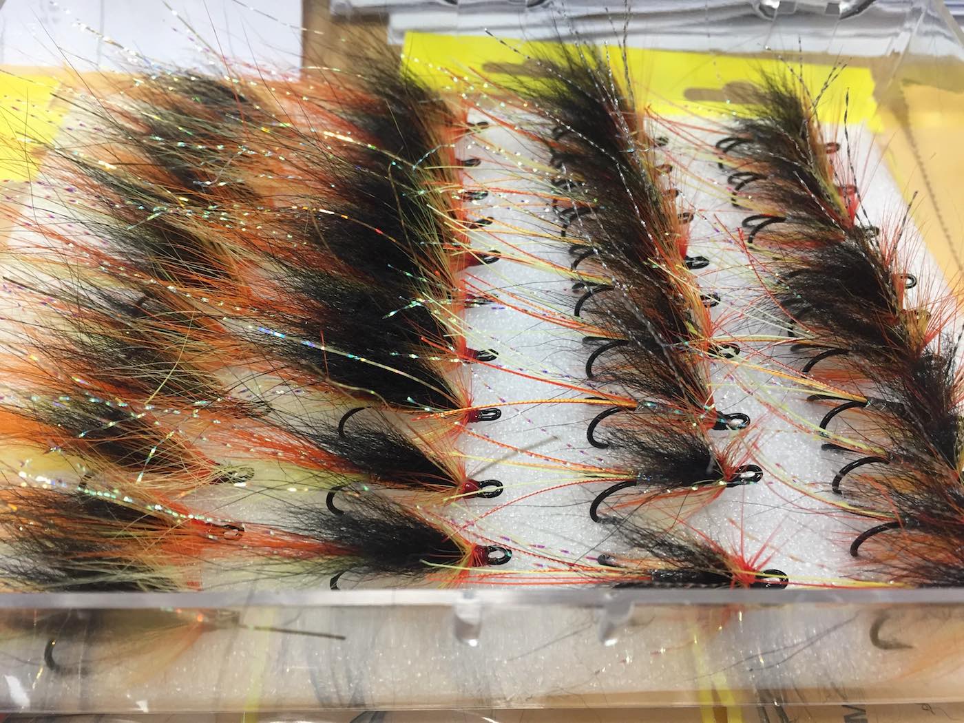 This salmon fly pattern is the 'Cascade' with boar bristle tied into them which make this pattern even more effective. The hooks these flies are tied on are black Partridge Salar doubles in size 9 which is a popular hook size for most water conditions. This pattern is a favourite for professional Scottish salmon fishing guide to use.