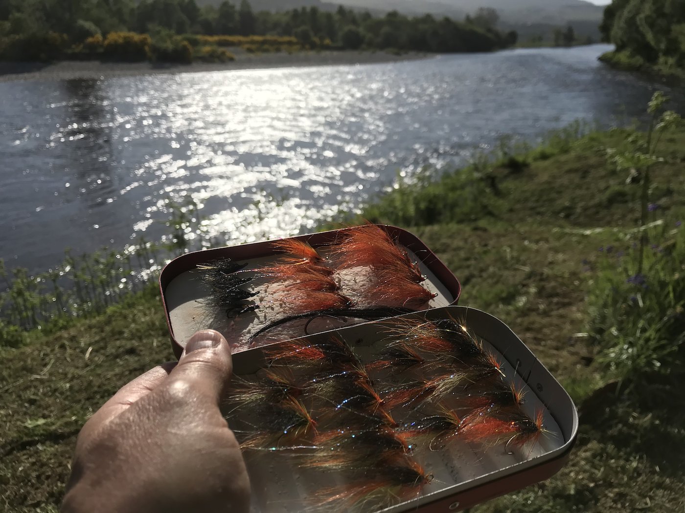 Here's a box of special salmon fly patterns that have landed me many salmon over my professional career. Carrying proven patterns increase you faith levels when you fish with them as faith is the most important component of a salmon fly. It's always good getting a glimpse of a salmon fishing guide's personal fly box and especially mine!