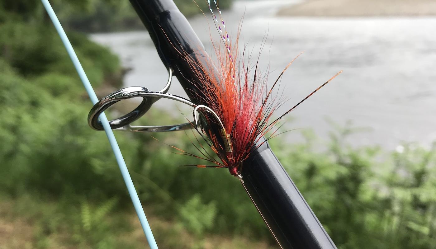 This perfect salmon fly was designed by myself on the River Tay 20 years ago and is an absolute salmon magnet when fished properly. Many experienced salmon anglers swear by the effectiveness of this pattern and it's sometimes wrongly referred to as the Newtyle Shrimp however it's proper registered name is the Jock's Shrimp as a credit to its creator. Here are the exact dressings for this deadly Scottish salmon fly pattern; 
Hook / Tube: as required
Thread / Silk: Uni Thread 6/0 or 8/0, Red
Tag / Butt: Oval silver as for Rib
Tail: Orange Arctic Fox or equivalent with pearl flashabou accent or mirage over, just 2 or perhaps 3 strands max.
Tying note: it's important to set the Tag / Butt in place first, this helps lift the Fox tail slightly, increases movement and helps avoid 